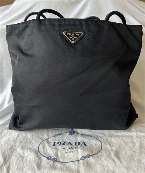 prada black leather classic large tote bag|prada nylon tote bag large.